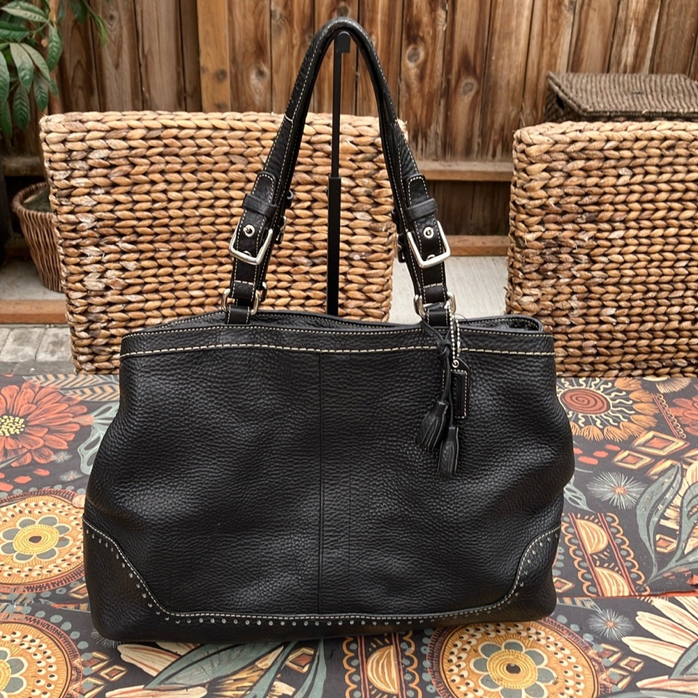 Authentic Coach Hampton Pebbled Leather Tassel Satchel Handbag Purse 5055